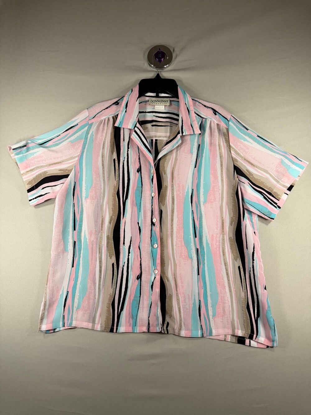 Donnkenny Women size XL Top Blouse Button Up Short Sleeve Retro Vintage Classic